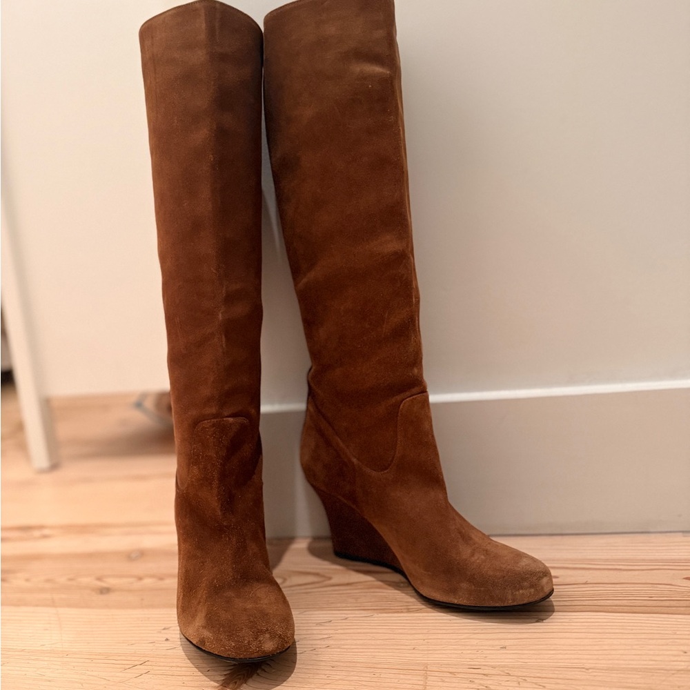 Lanvin Brown Suede Over-the-Knee Wedge Boots